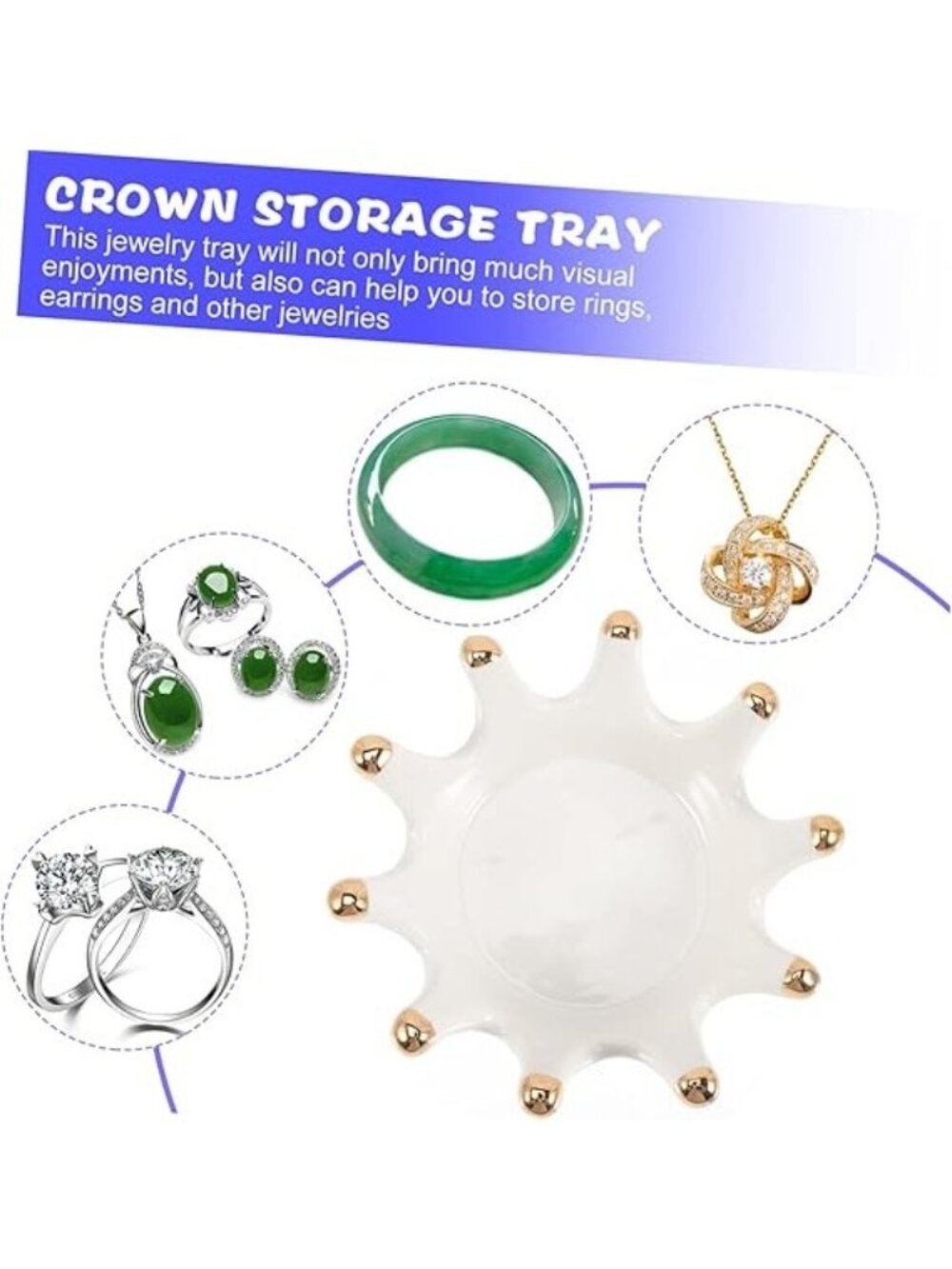 Ceramic Crown Ring Holder Jewelry Stand Trinket Tray White-gold - Picture 8 of 9